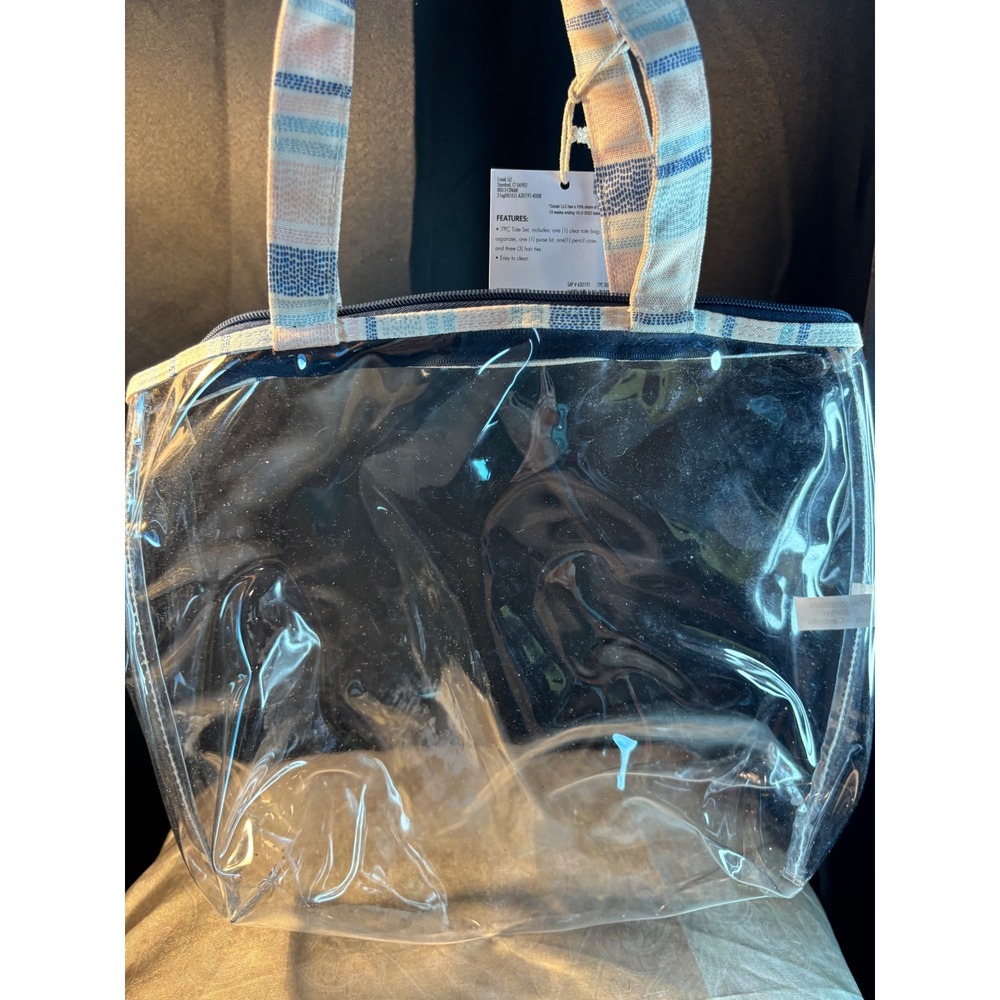 Sophia Joy Conair  Clear Tote Bag Set Striped Organizer Travel Kit A30191
